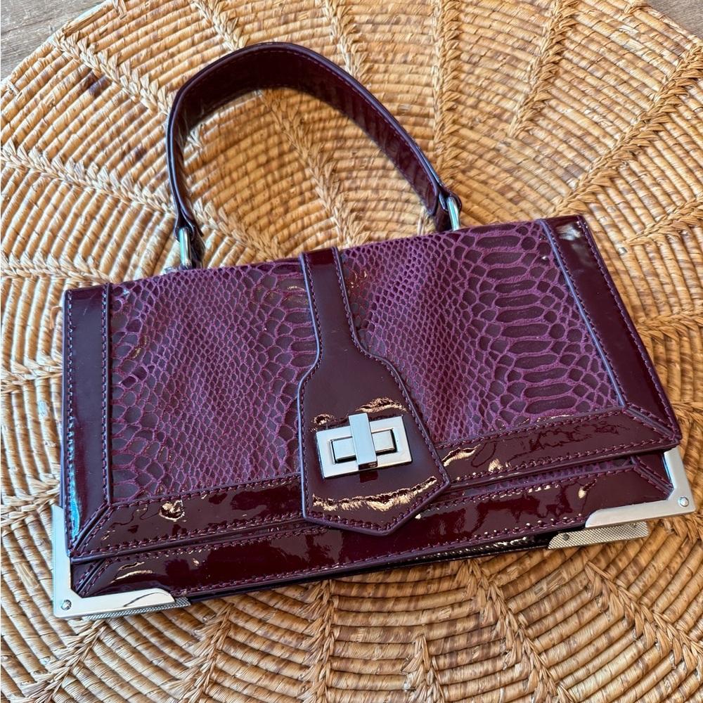 White House Black Market Snake Pattern Mixed Material Burgundy Shoulder/Handbag
